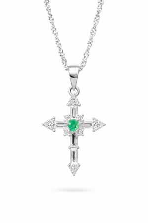 Dije de plata Cruz luz esmeralda