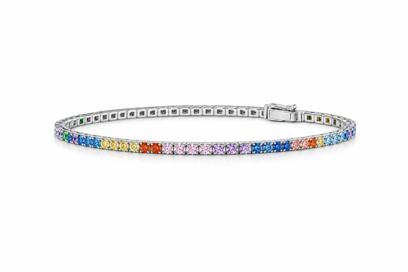 Pulsera tenis Prisma Éternel en plata 925 con circones multicolor