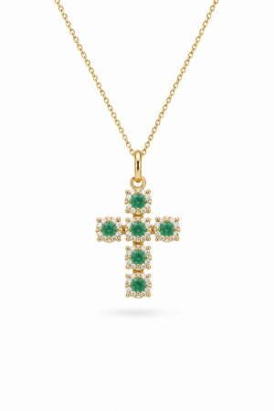 Cruz Divina Éternelle en oro 18K con esmeraldas naturales colombianas – Ruby Éternelle