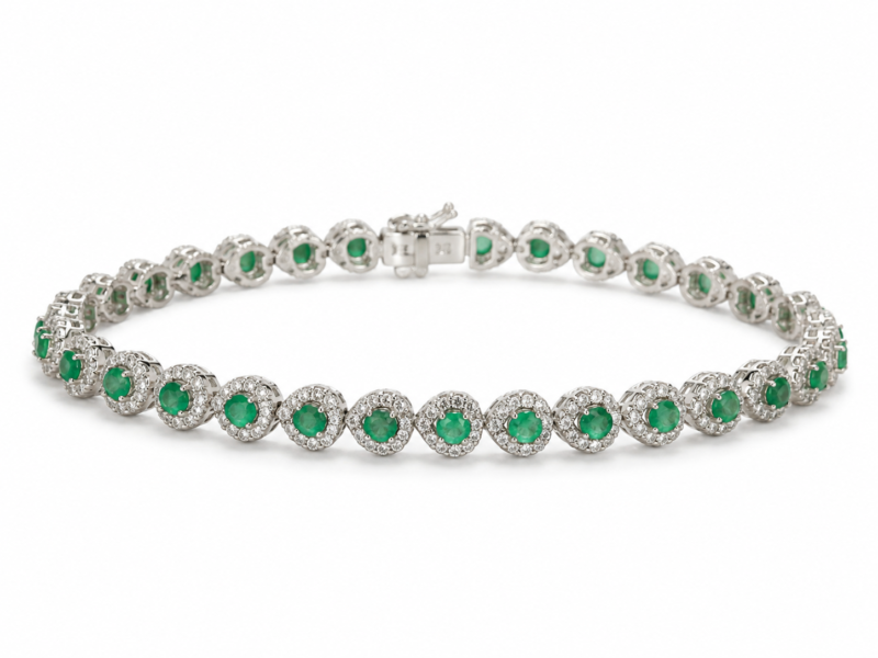 Pulsera de esmeraldas en plata 925 con circones blancos – Ruby Éternelle