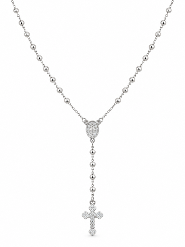 Rosario en plata Ley 925 con medalla y cruz – Ruby Éternelle